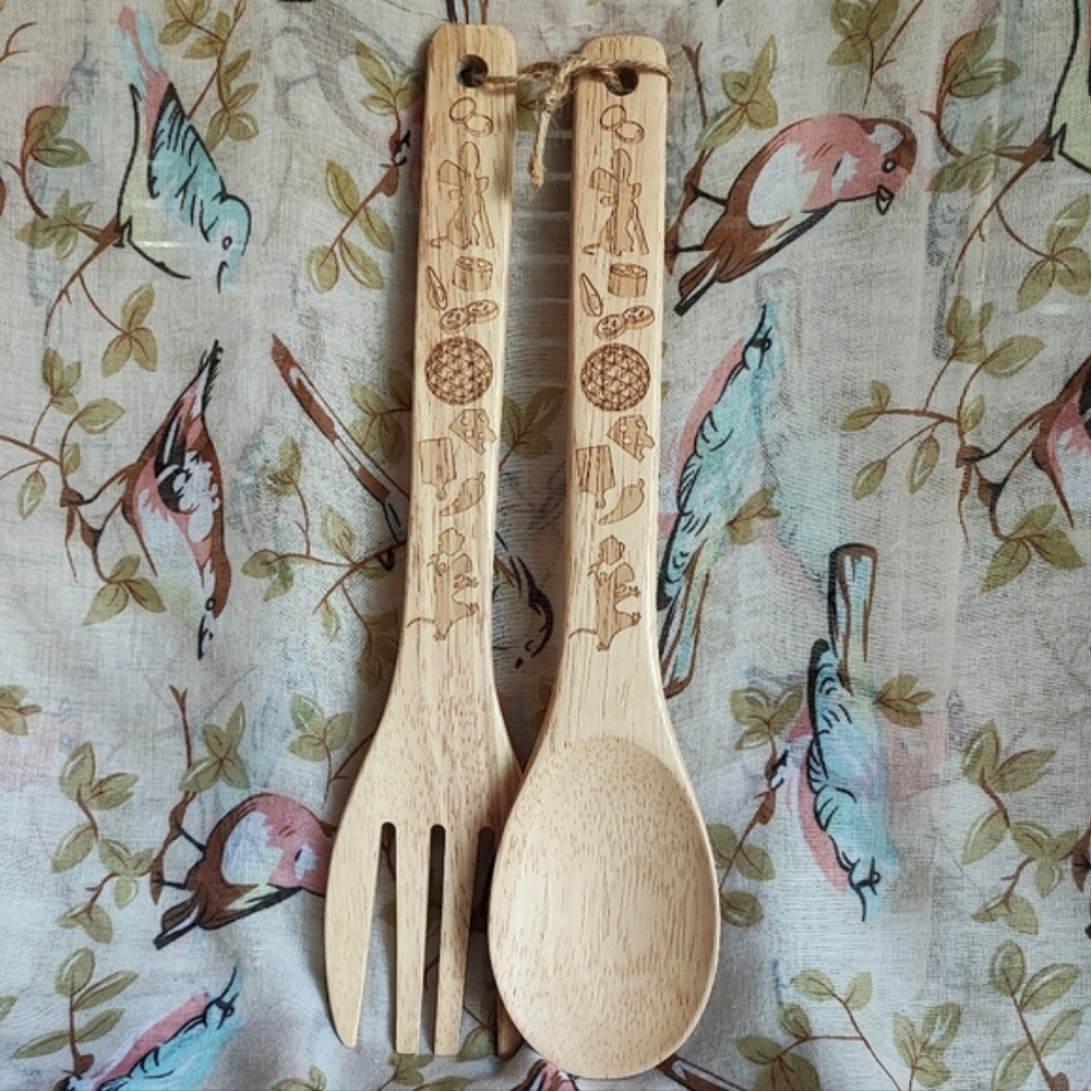 Disney Epcot Food & Wine Festival 2024 Wood Wooden Salad Servers NEW Spoon Fork